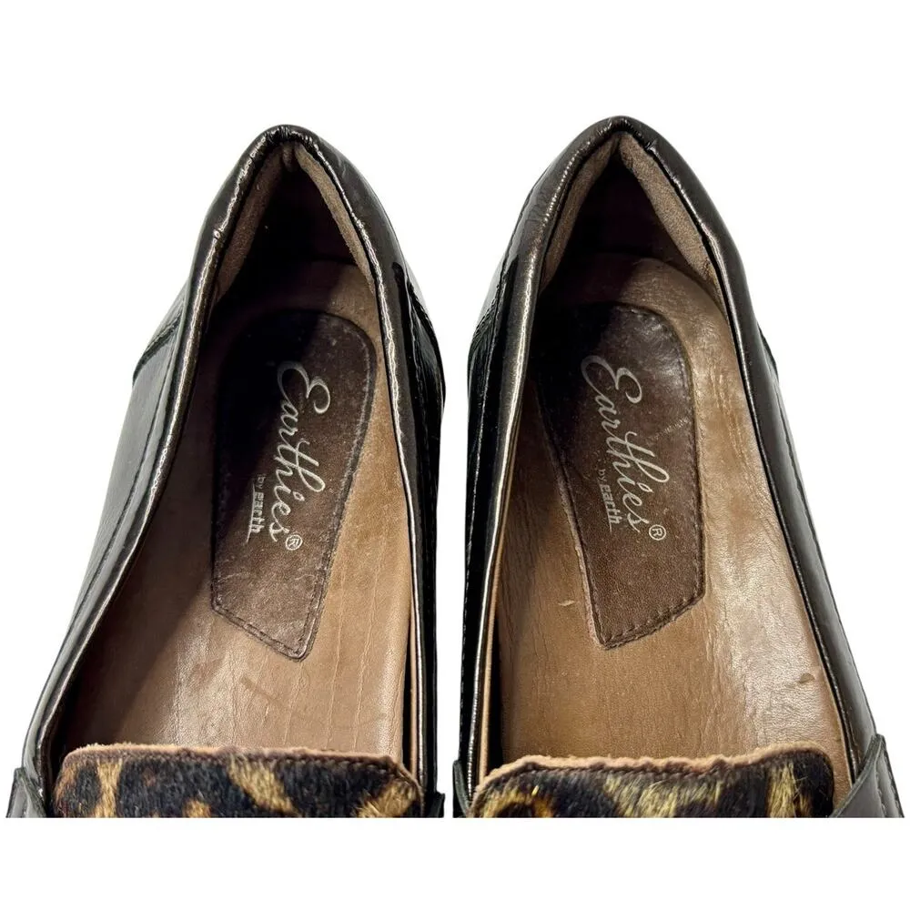 EARTHIES Braga Cow Hair Leopard Print Brown Patent Leather Loafer Shoes Sz 8.5B - Image 5