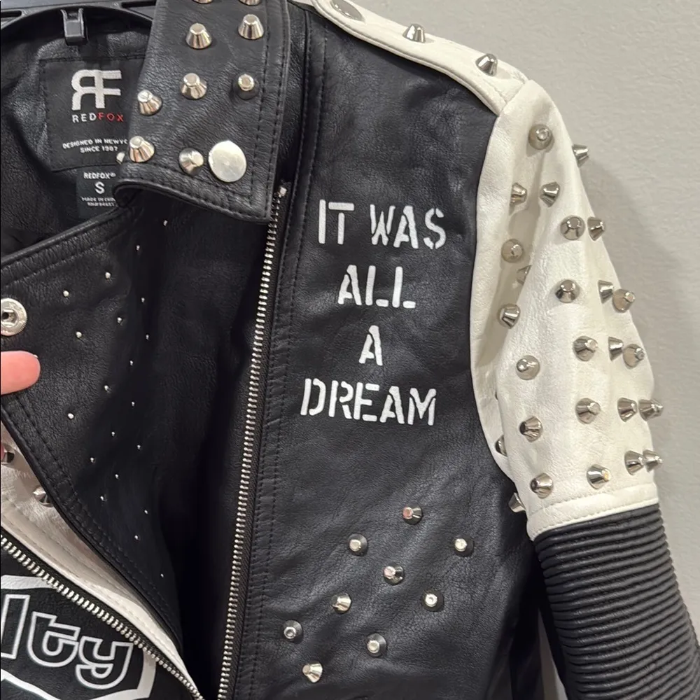 RedFox Edgy Black and White Leather Jacket with Studs and Zippers Size Small EUC - Image 8