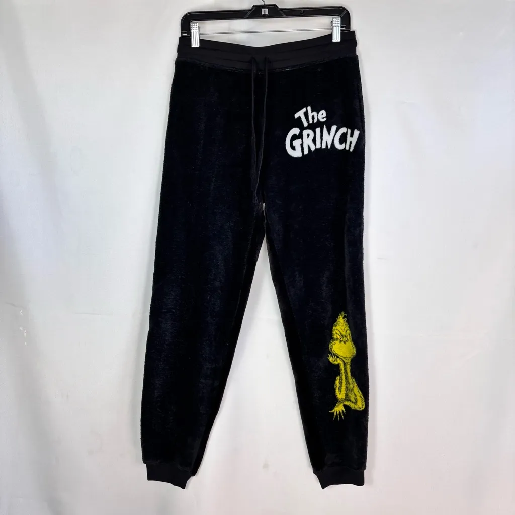 Dr. Seuss The Grinch Graphic Jogger Pants in black plush fabric Size L - Image 2