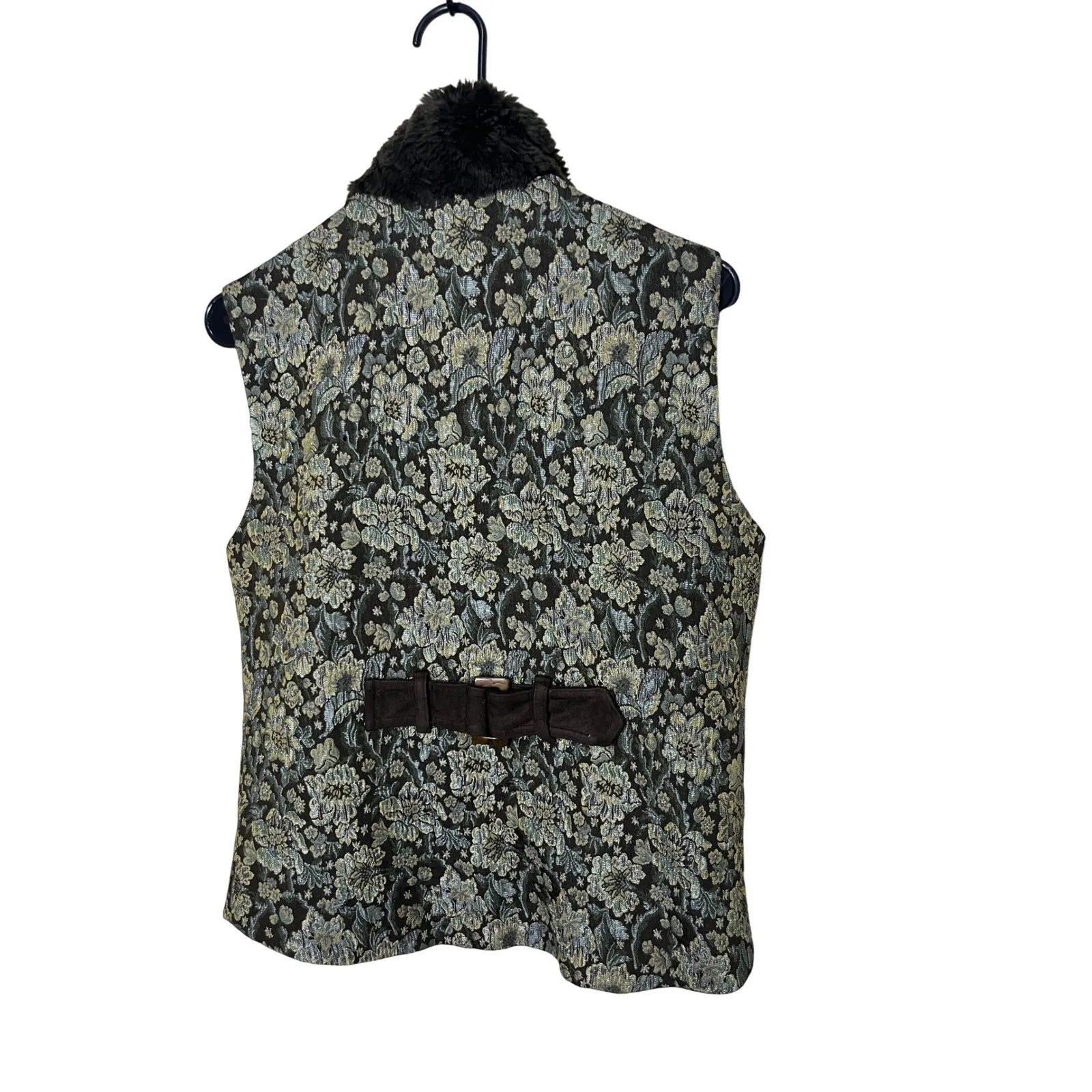 Vintage Baxis & Baxis Floral‎ Tapestry Vest Faux Fur Collar Toggle Closure Small Brown - Image 8
