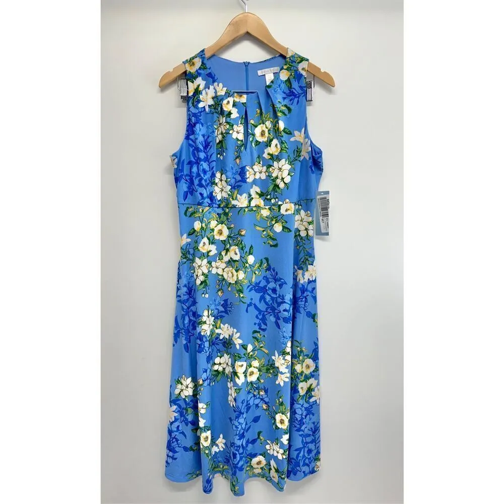 London Times‎ Floral Dress Key Hole Size 12 Blue Knee Length NEW - Image 2