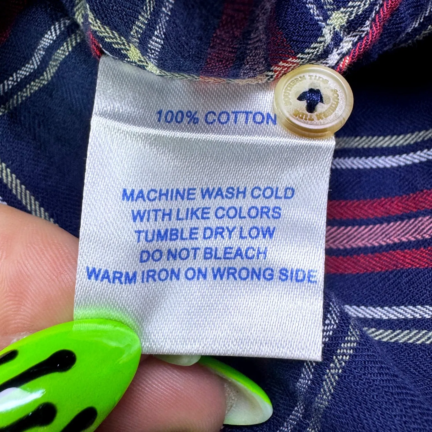 Southern Tide Women's Plaid Shirt Dress Size Medium Long Sleeve Roll Tab Navy - Image 9