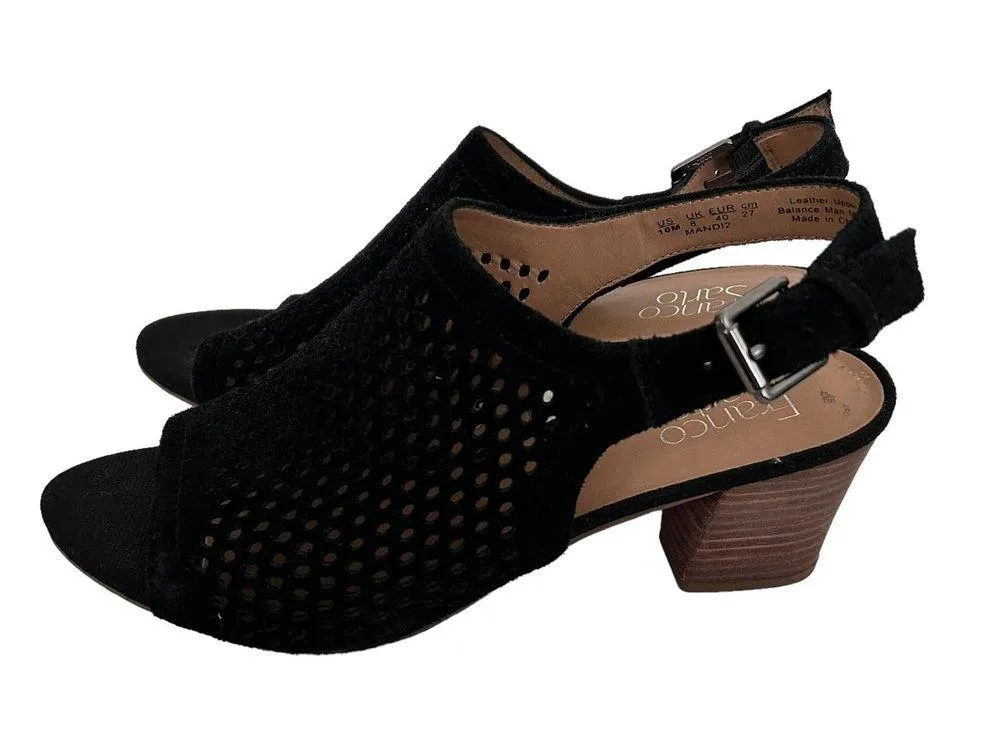 Franco Sarto Black Suede Perforated Peep Toe Slingback Heels Sz 10 - Image 3