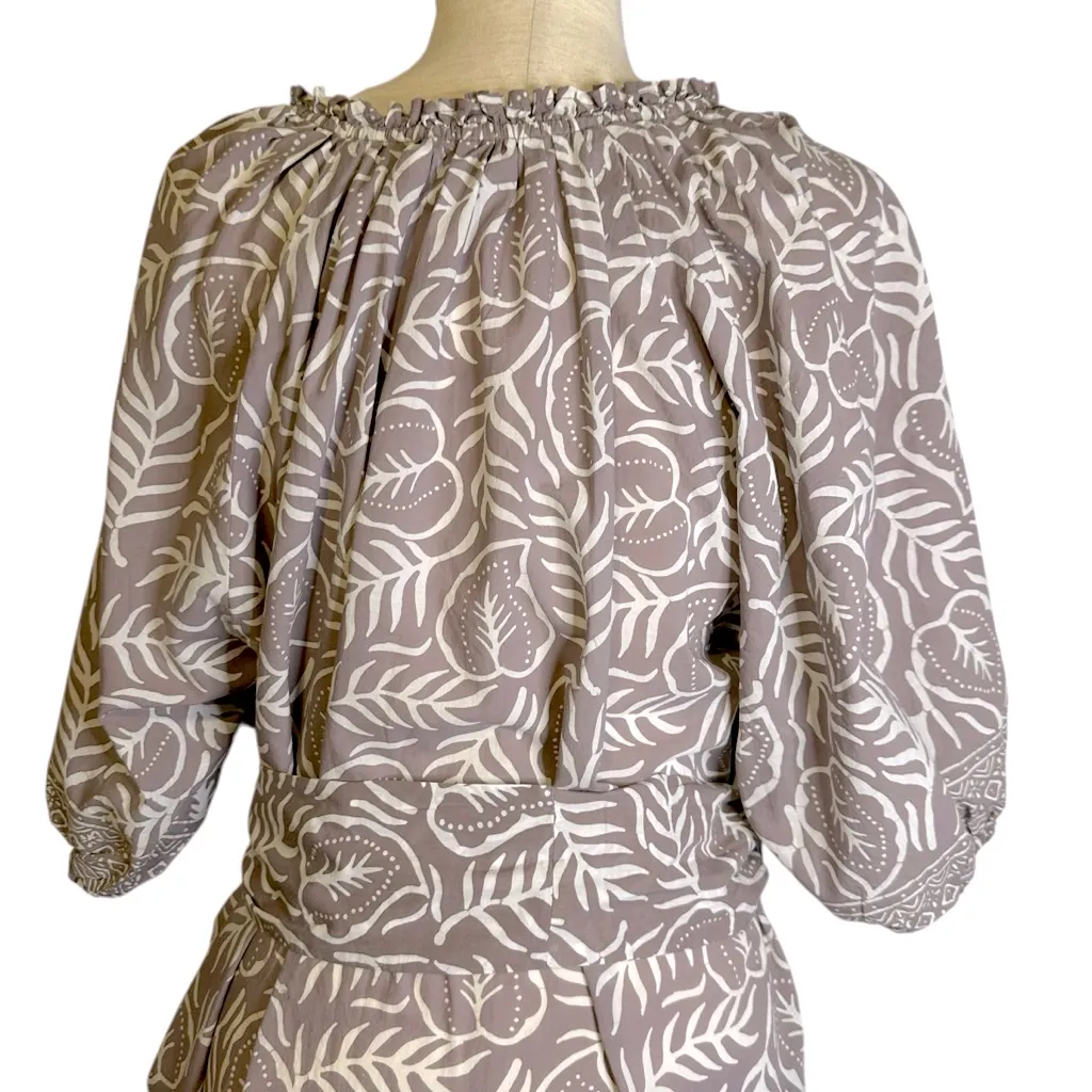 Bu Tiki Maui Noelani Anthurium Short Tunic Dress Tie Belt Brown White M/L Cotton Size undefined - Image 8