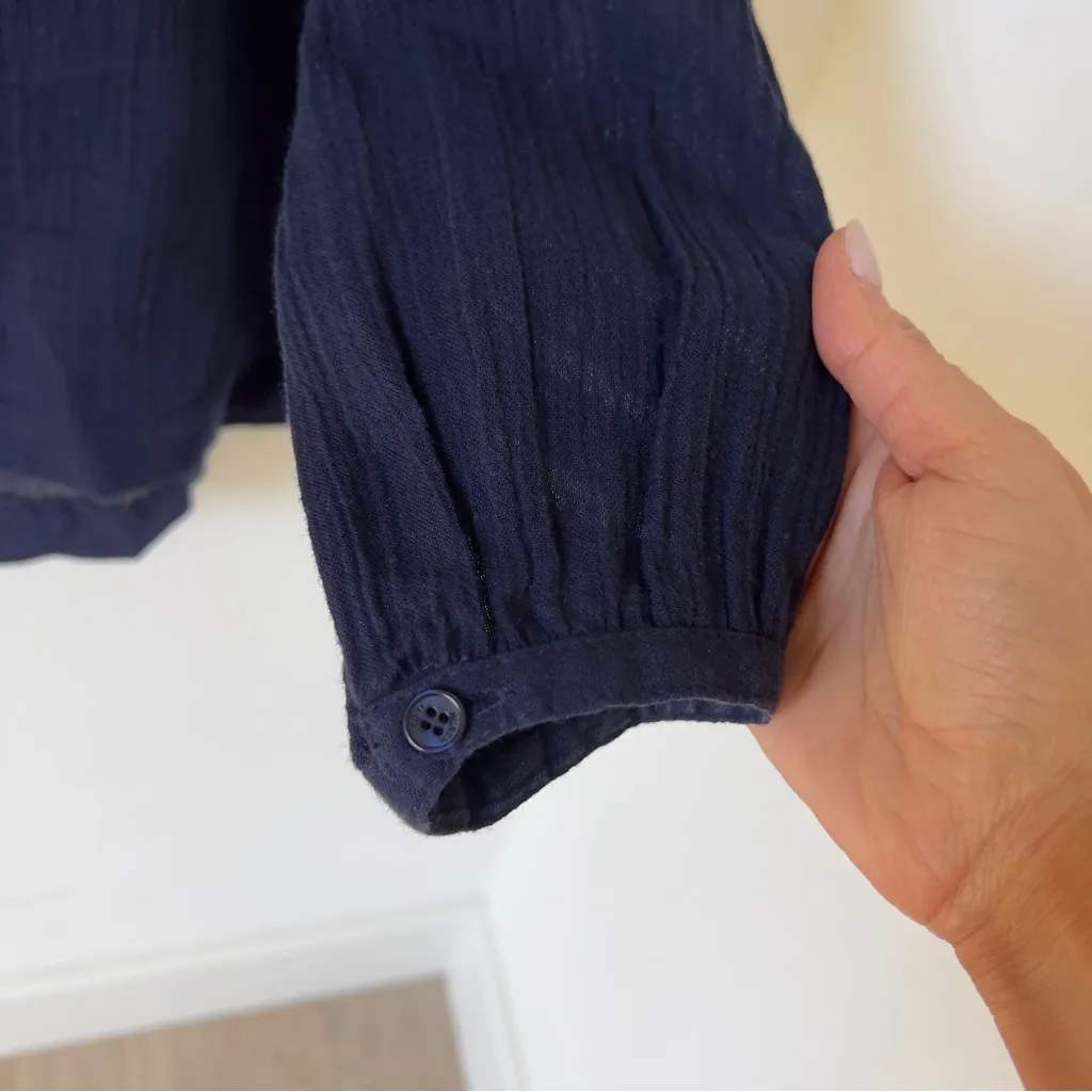 Tory Burch Kinsley Navy Blue Embroidered Tunic Top Blouse in Navy Blue and White - Image 6