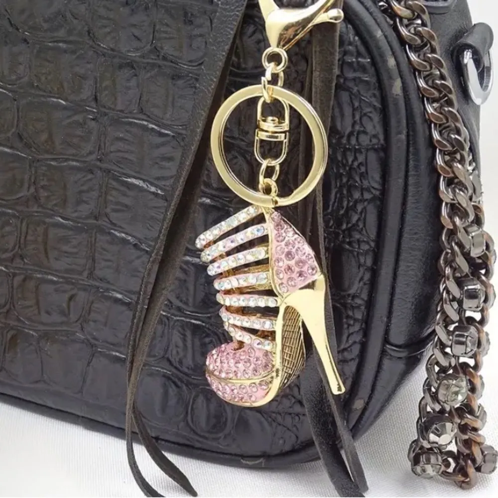 Rhinestone Stiletto Bag Charm Key Ring Red - Image 3
