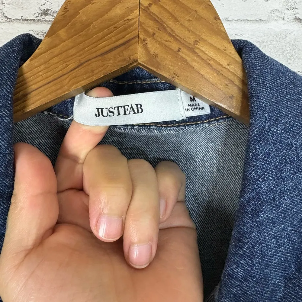 NWT JustFab Dark Wash Mini Belted Denim Shirt Dress - Image 4