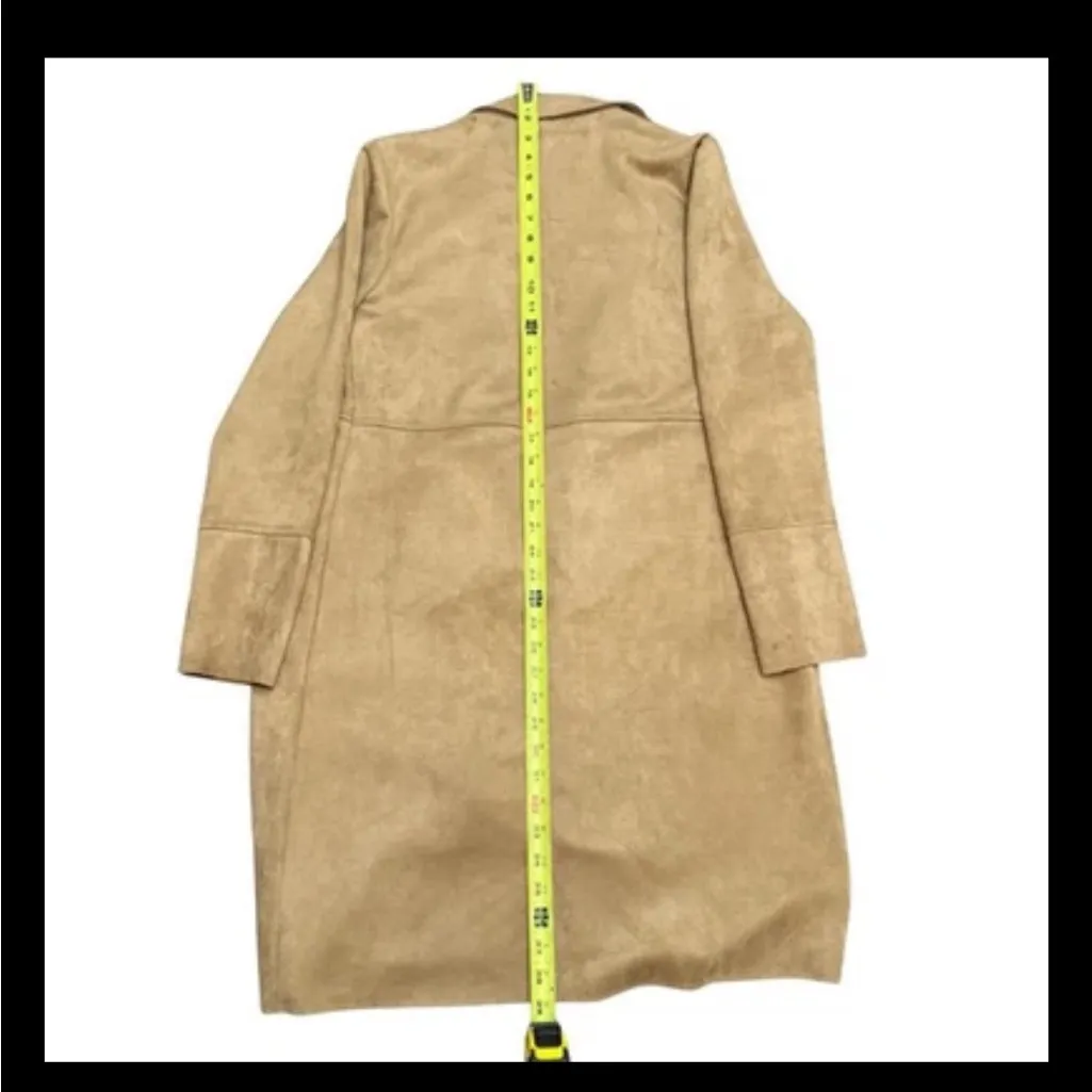Premise Studio Faux Suede Leather Longline Jacket Trench Coat Camel Tan Size M ECU - Image 6