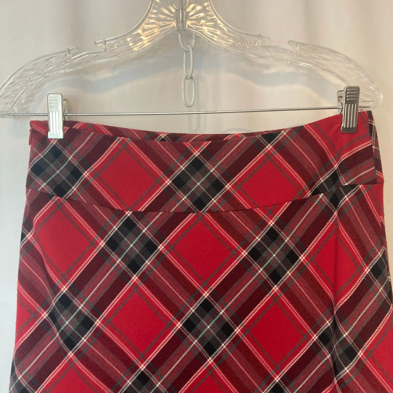 Covington Red Black White Tartan Plaid Stretch A-Line Holiday Christmas Skirt - Image 2