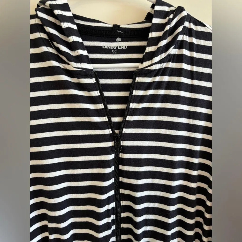 Lands’ End Hooded Cover up Dress Color Black Stripe Size M/P 10 - Image 2