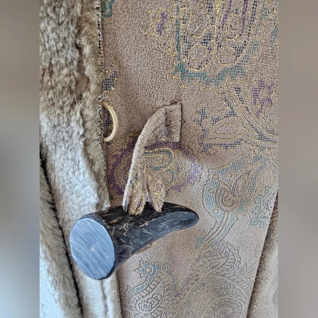 Dennis Basso Beige Tan Taupe Faux Suede Faux Fur Paisley Coat New With Tags S - Image 2