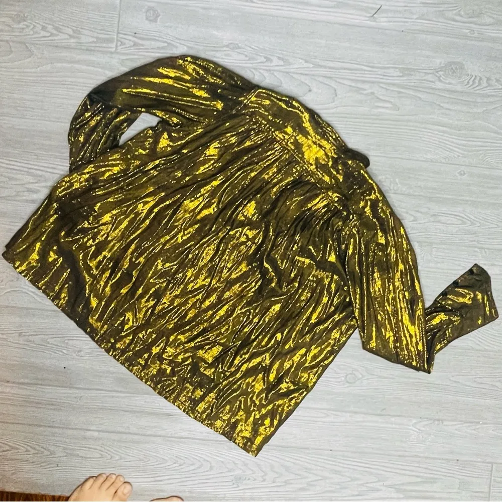 Vintage 1960s Karavan glitter gold long sleeve v neck shirt size large - Image 5