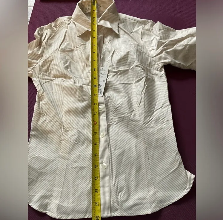 LISSEO Long Sleeve Button Down Shirt Beige White Striped Made in Japan Women's S Multiple - Image 8
