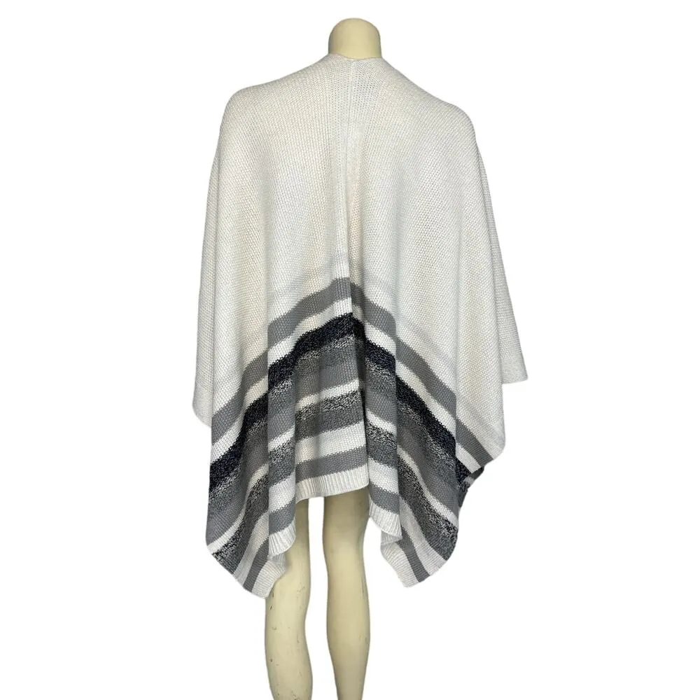 White House black market Ruana Cape striped, black, white gray one size medium - Image 10
