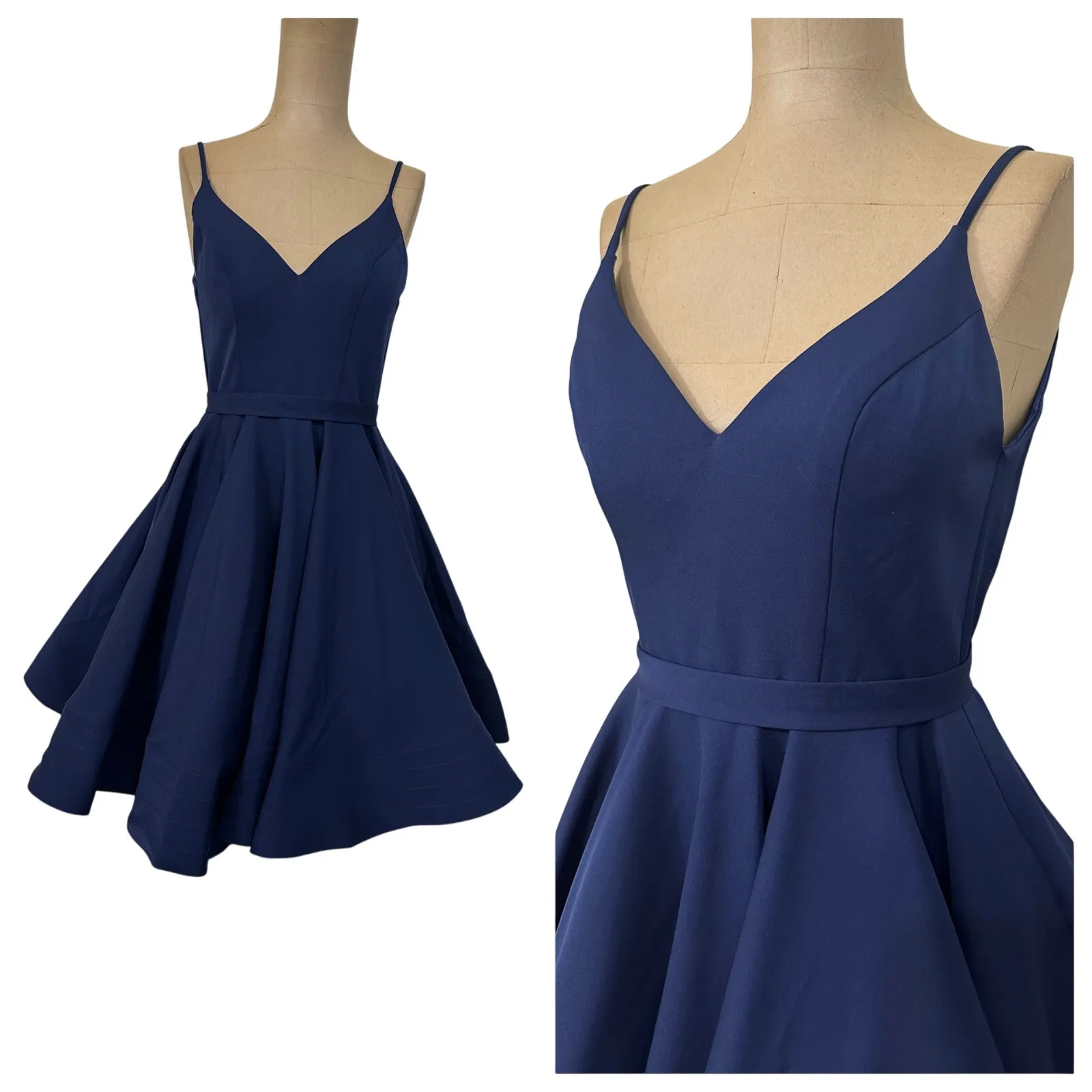 Ieena for Mac Duggal Mini Dress Navy Blue Fit Flare CocktailStyle 48775 - Image 5