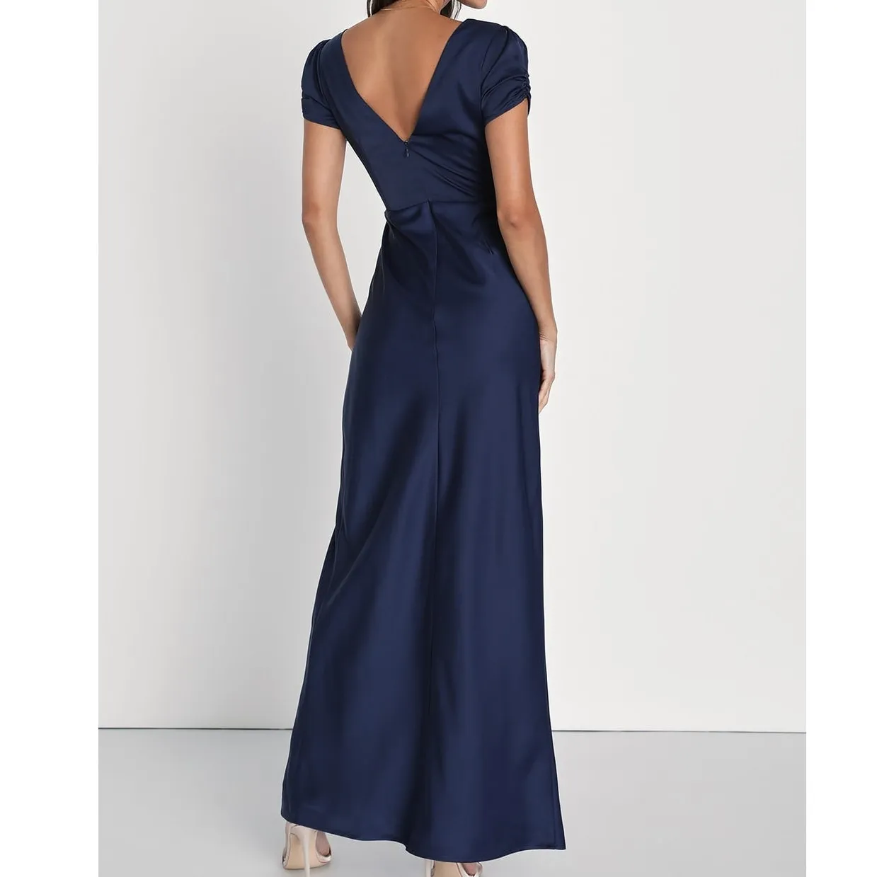 Lulus NWOT Epitome Of Romance Navy Blue Satin V-Neck Puff Sleeve Maxi Dress XXS - Image 7