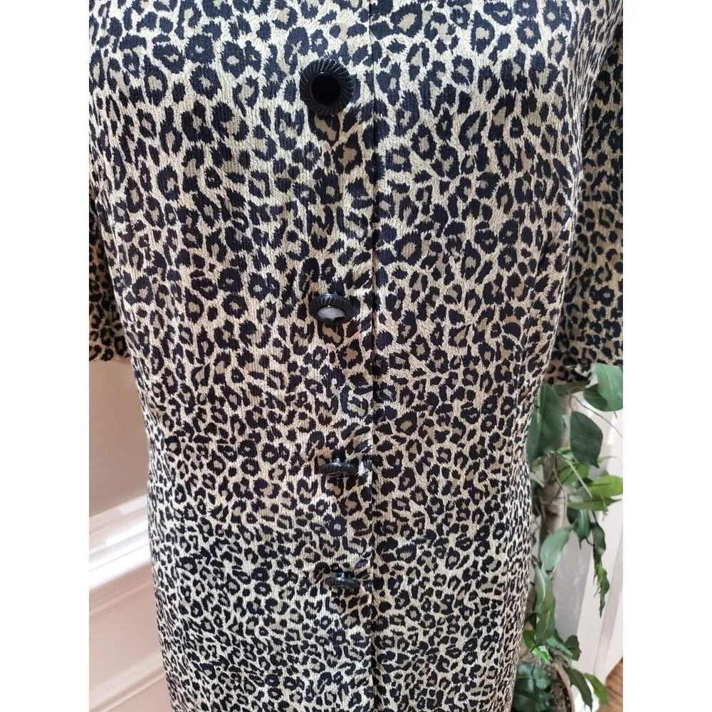 Vintage August Max Animal Print Rayon Half Sleeve Knee Length Dress Size 18 Black - Image 3