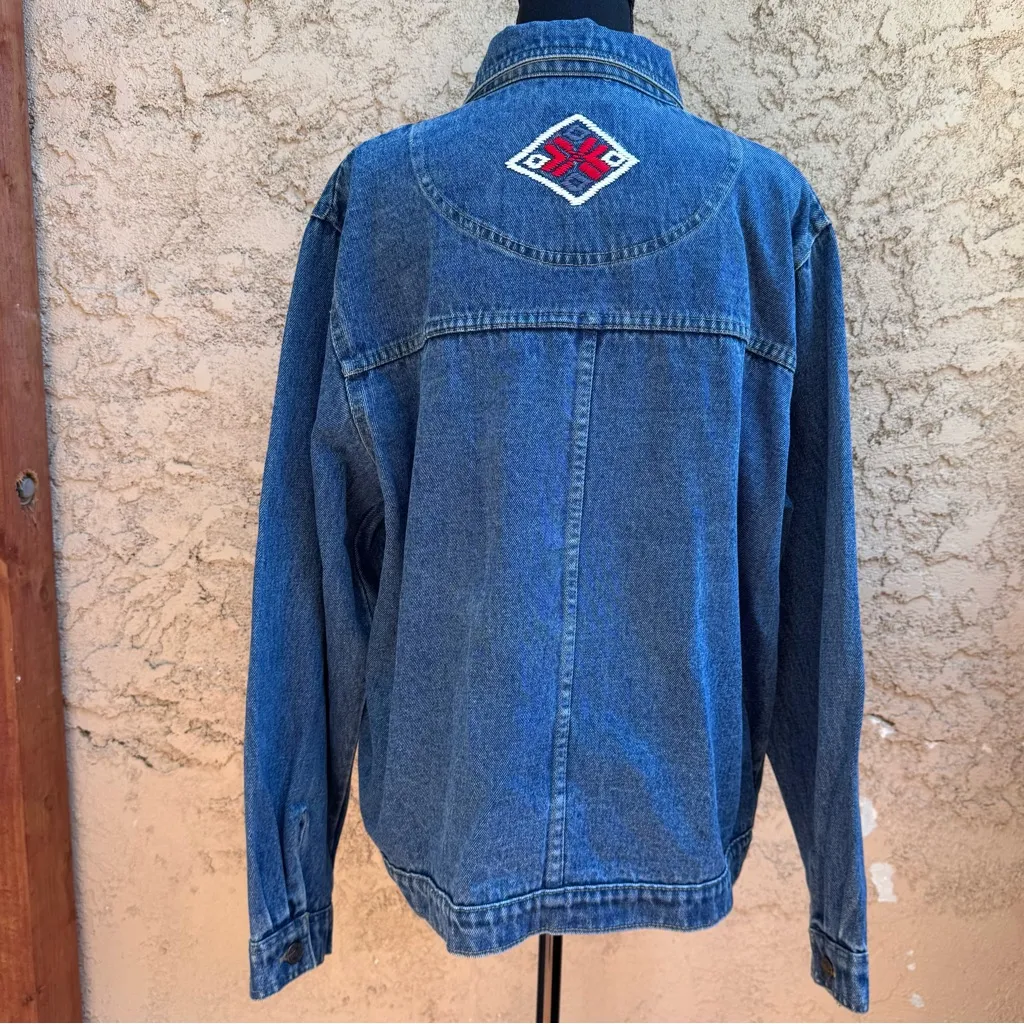 Vintage 90’s Agan Collection Embroidered Southwestern Zippered Denim Jacket Blue Size 2X - Image 6