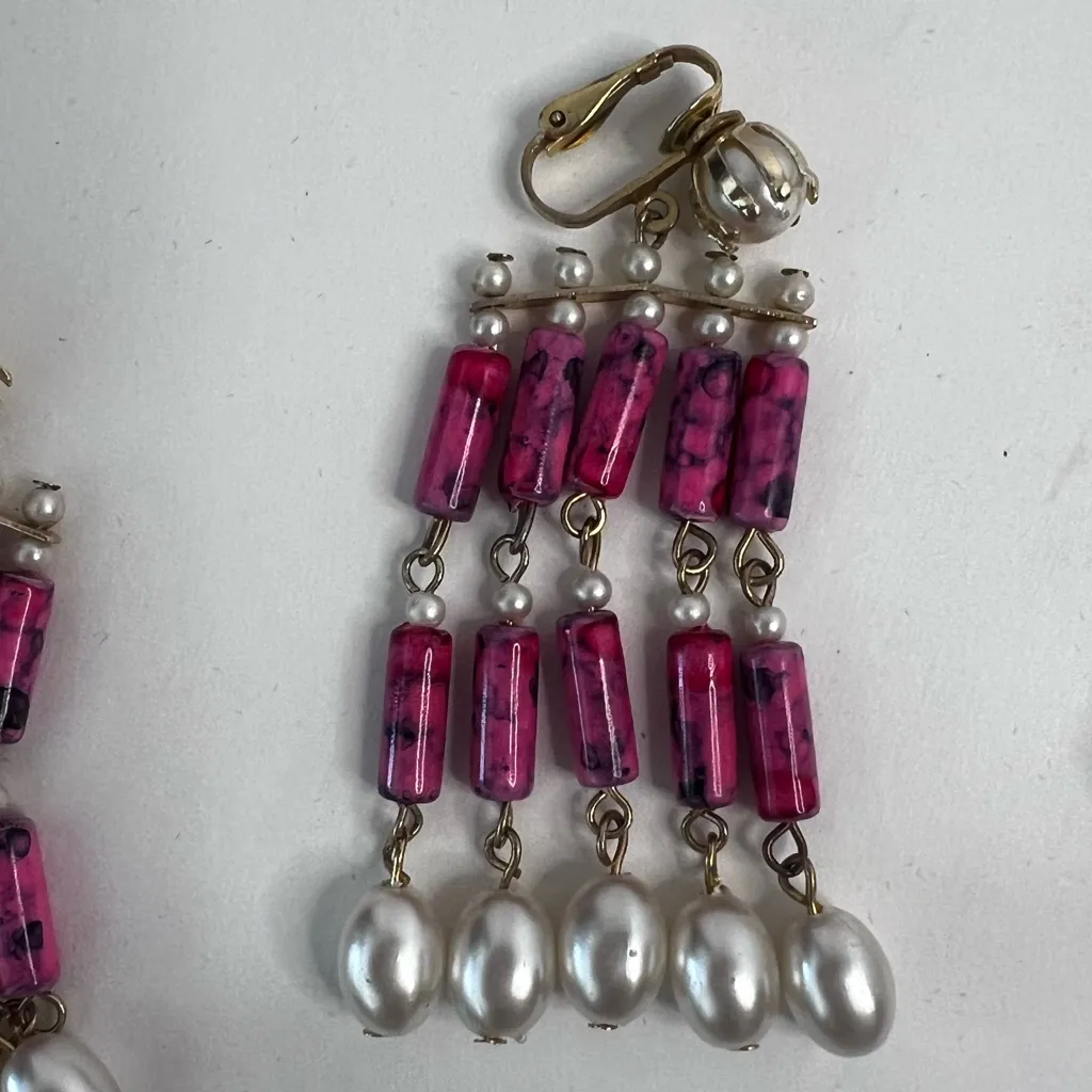 Vintage Pink and Pearl Dangle Earrings - Image 12