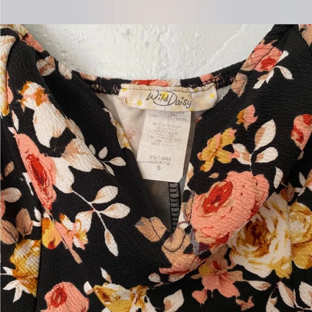 Floral Black Dress with Pink and Yellow Accents - Image 3