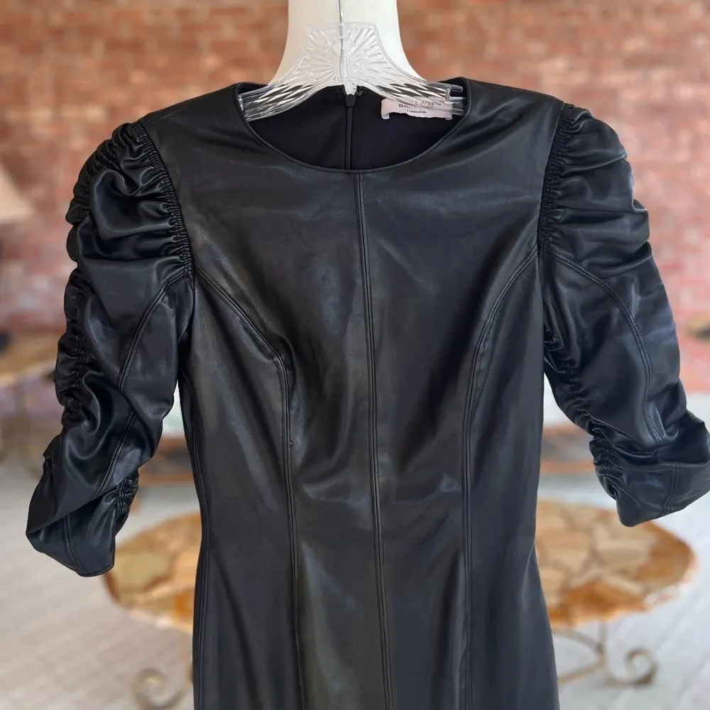 Bailey 44 Black Faux Leather Ruched Sleeve Dress 0 - Image 3
