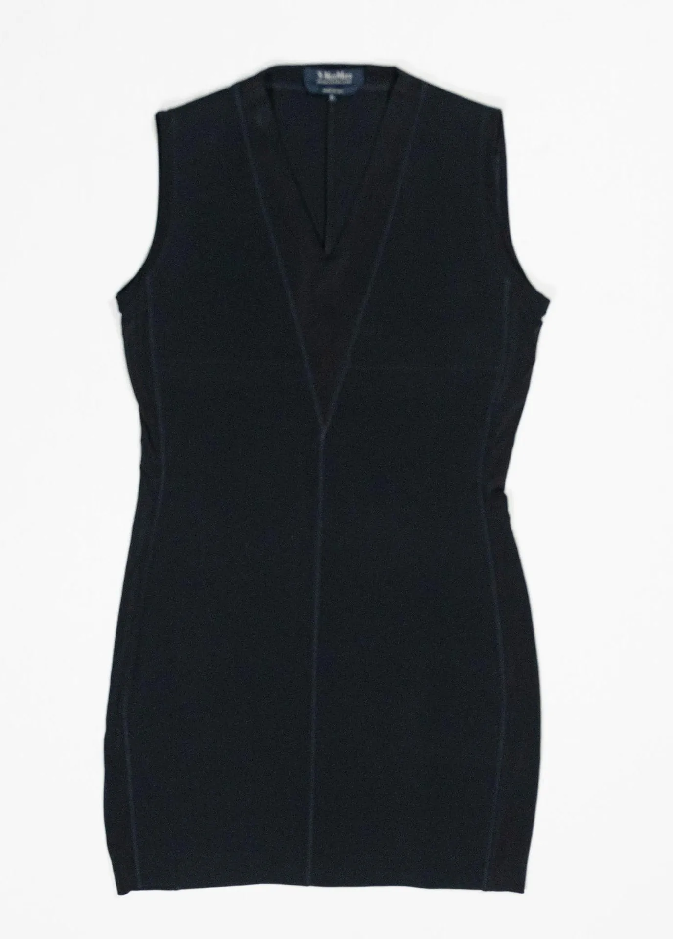 Max Mara Made In Italy Crepe Stretch Sleeveless Mini Sheath Dress Black Large - Image 1
