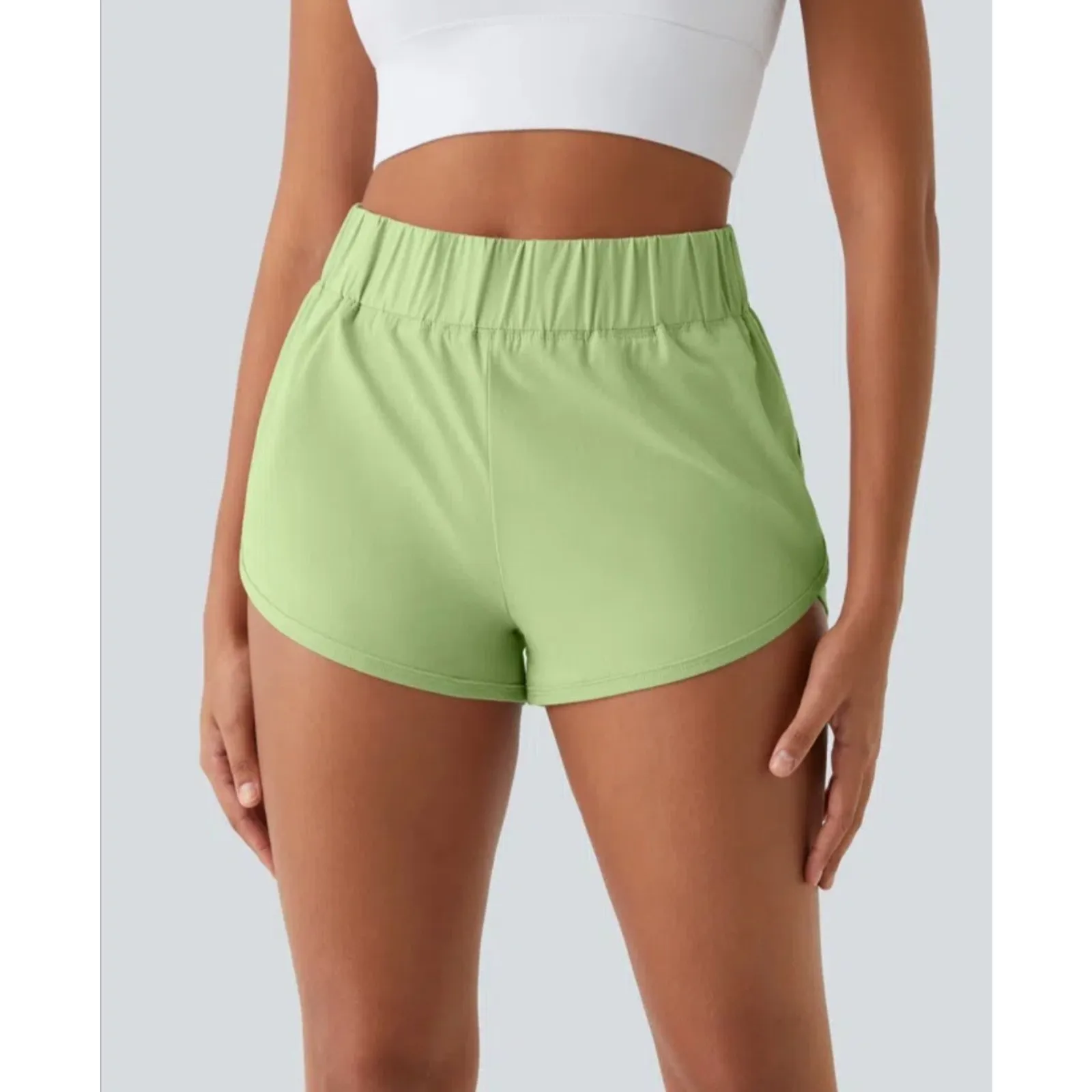 Halara High Waisted Dolphin Hem Casual Shorts 2" Green Size Small NWT - Image 3