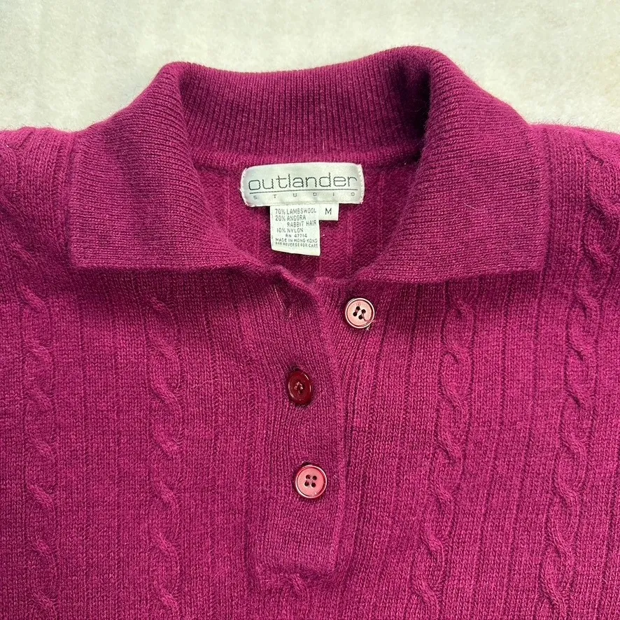 Vintage Outlander Studio Lambswool Angora Cable Knit Polo Sweater Dress Pink M Purple Size M - Image 7