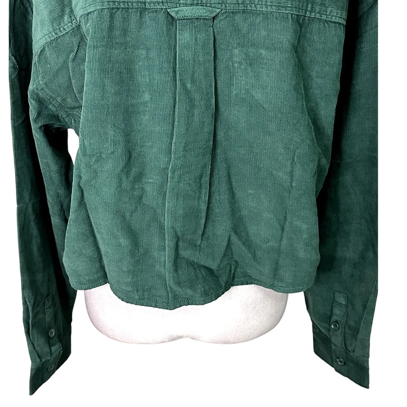 BP Crop Shirt Jacket Collar Button-Up Chest Pockets Corduroy Green Women's M NWT - Image 7