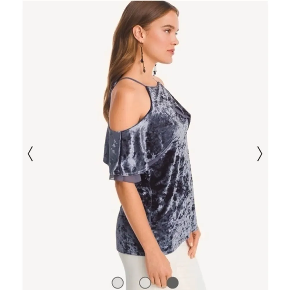 WHBM Lavender Cold Shoulder Crushed Velvet Flounce Top S - Image 3