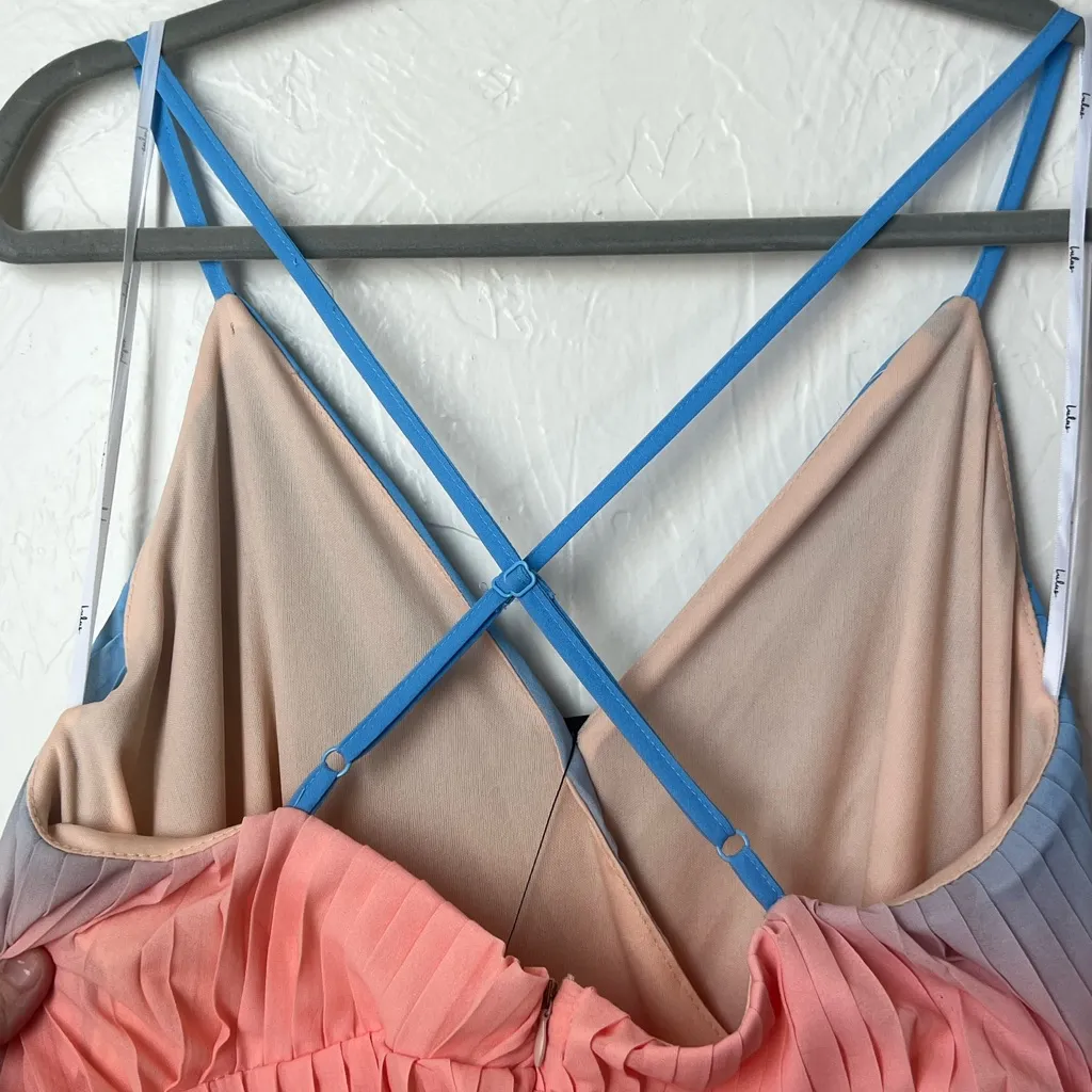 Lulu's Blue and Pink Pleated Ombré Romper size M Orange Size M - Image 9