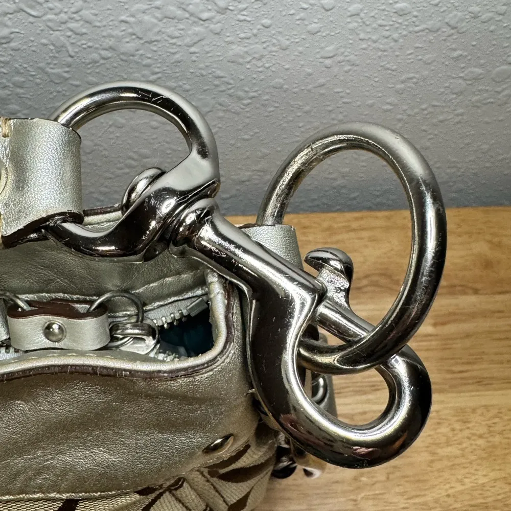 Zoe Hobo Bag Purse Jacquard Beige SILVER Monogram Canvas F12657 - Image 9