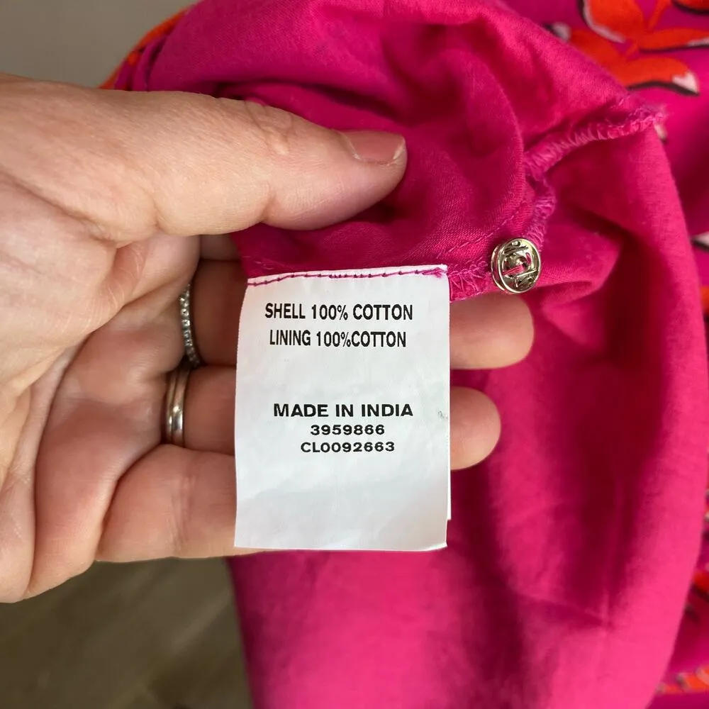 WAYWARD FANCIES Hot Pink Tropical Linear Graphic Print Cotton Voile Dress Sz 10 - Image 9