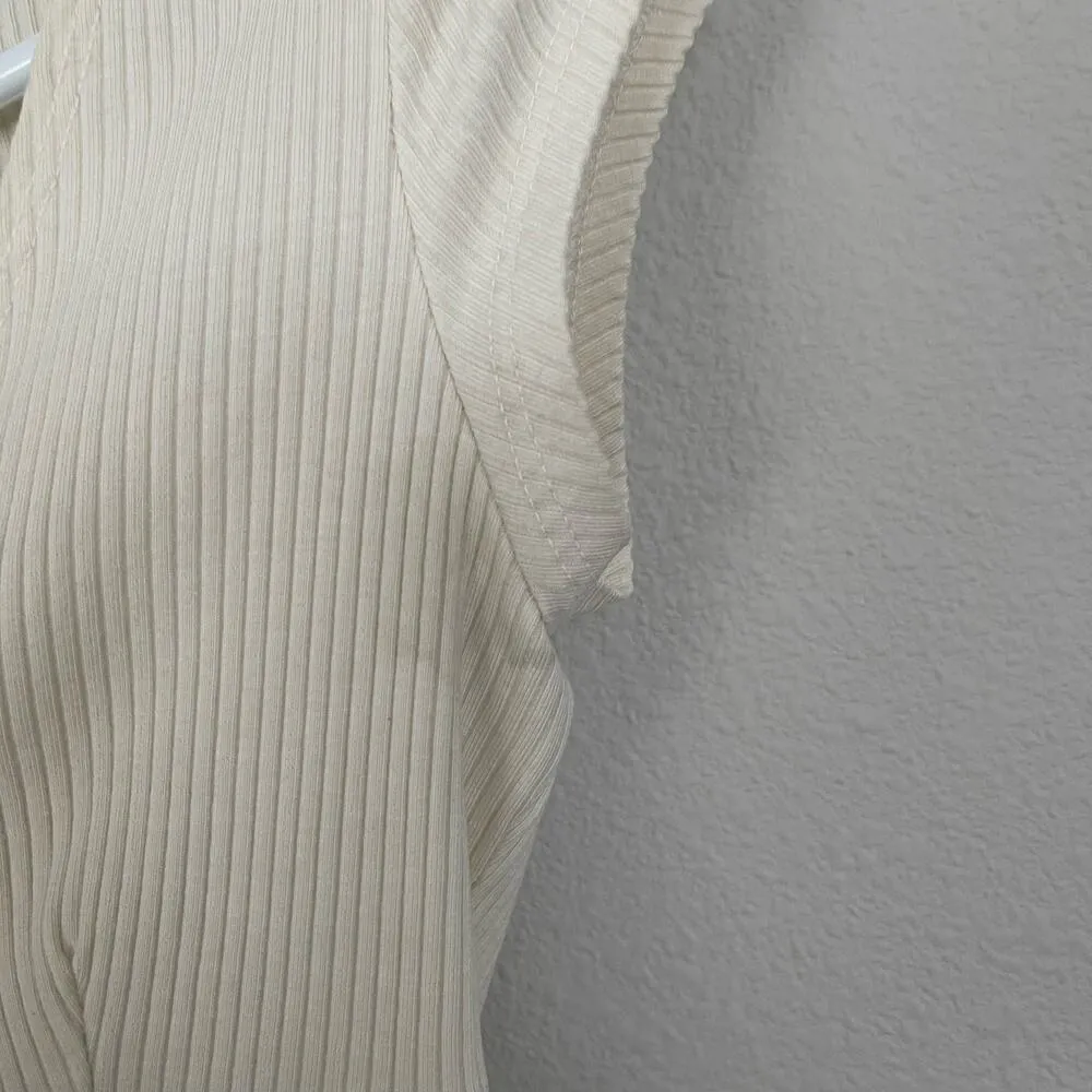 Reformation Marten Ivory Ribbed Scoop Bodysuit Buttons (S) - Image 8