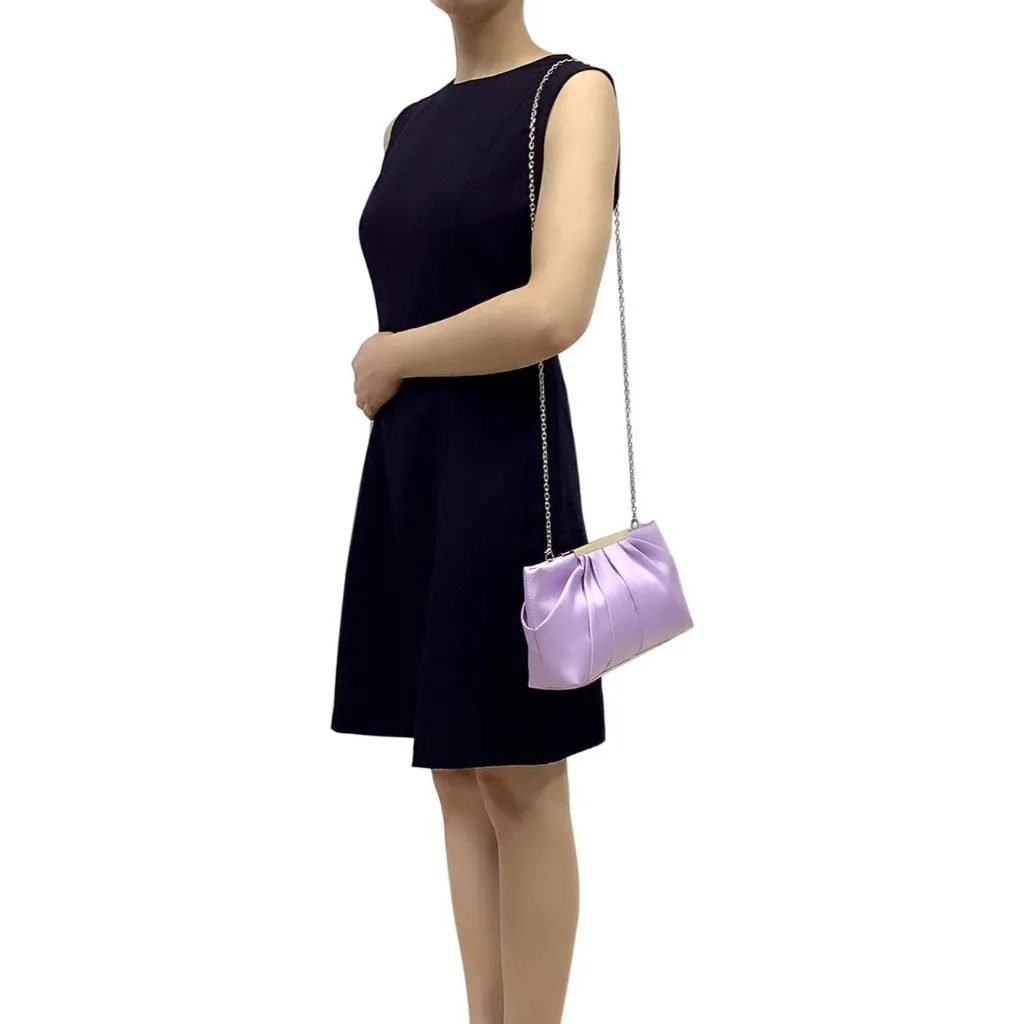⚡ Women's Elegant Evening Pleated Satin Simple Classy Light Purple Clutch Bag - Image 7