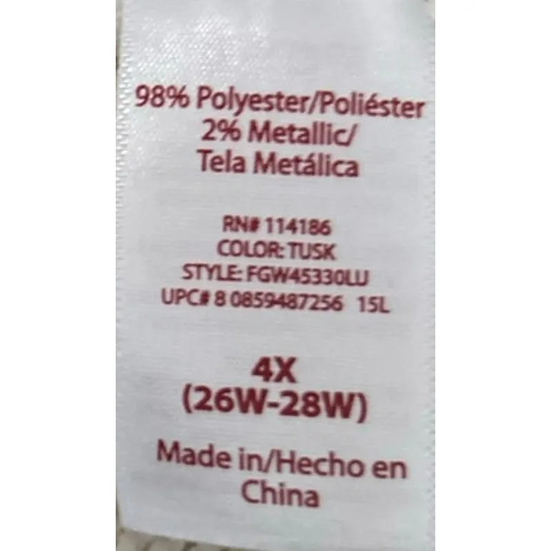 Faded Glory Women's White Soft V-Neck Gold Sparkle Sweater Size 4X 26W-28W - Image 4