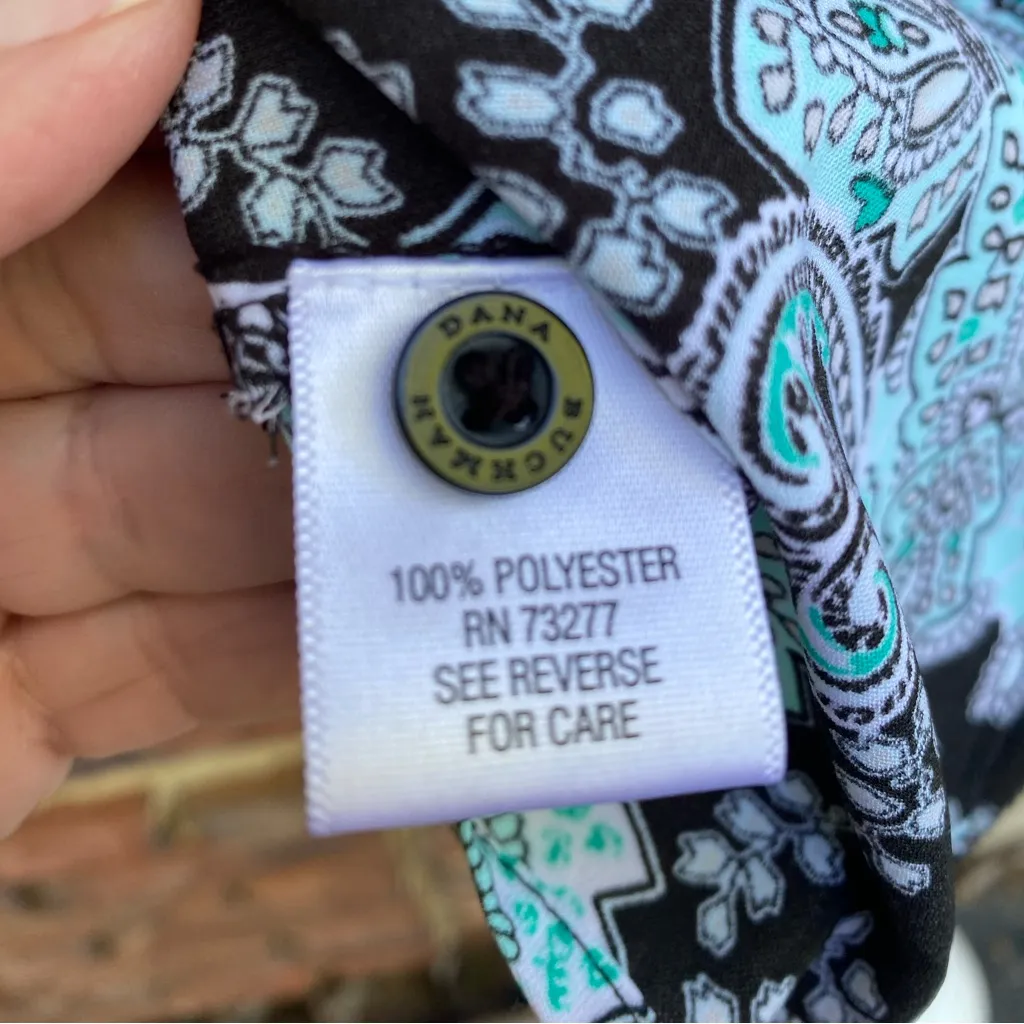 Dana Buchman M short sleeve pleated top 6 button Black/white/teal ~ wrinkle free - Image 6