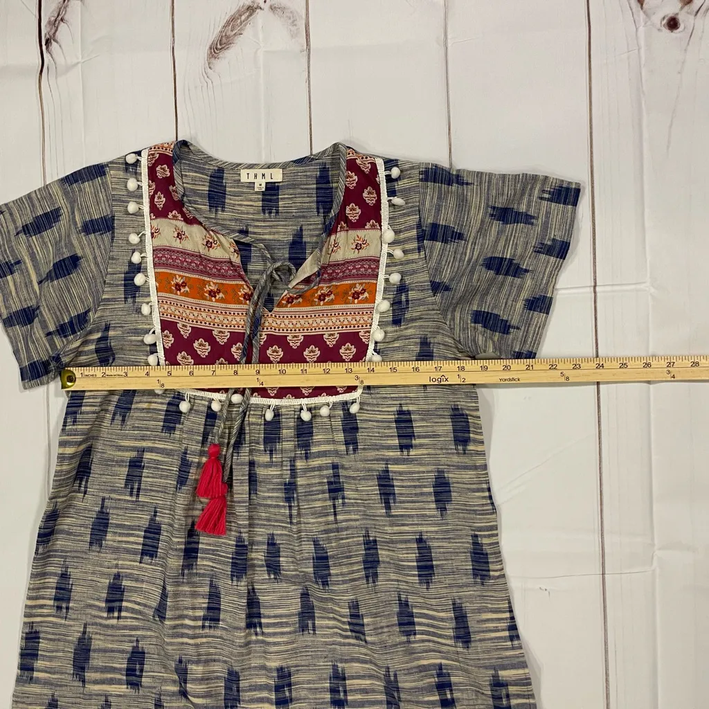 THML Anthropology BOHO Pom Pom Tassel Dress Multicolor Peasant Style - Size M - Image 5