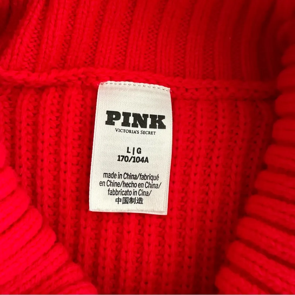 VS PINK Varsity Knit Chunky Turtleneck Sweater Red Pepper Size L - Image 5