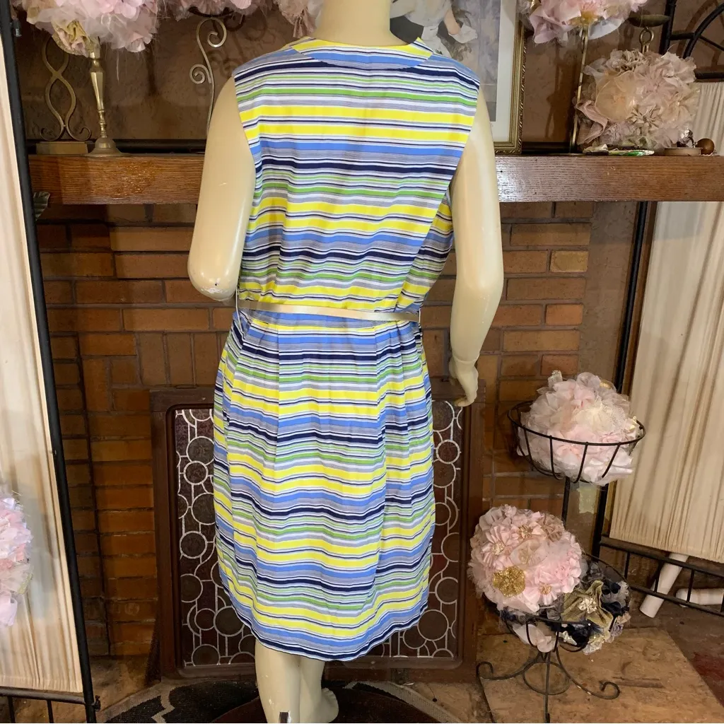 ALEX MARIE YELLOW, GREEN, BLUE & WHITE STRIPED SHEATH DRESS W/RUFFLE NWT (16) - Image 4