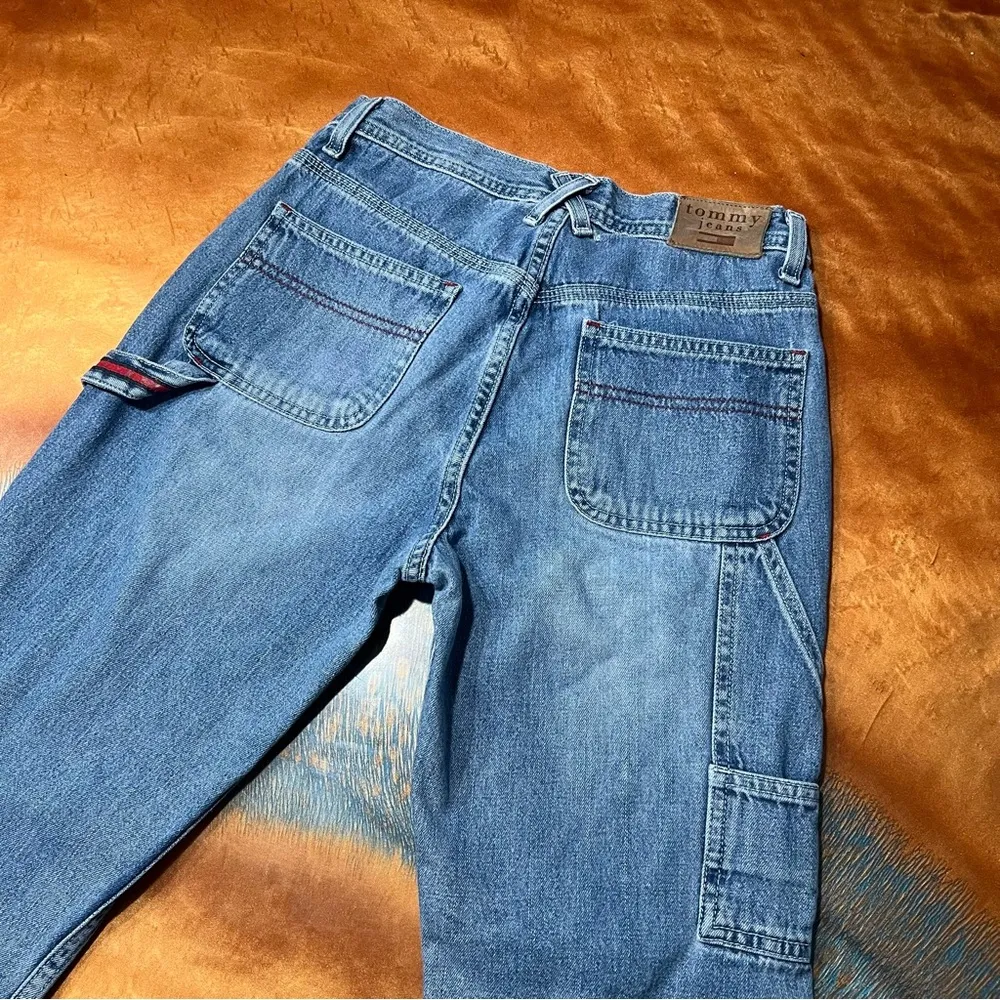 Vintage Y2K Tommy Hilfiger Distressed Cargo Jeans raw hem size 3 Juniors - Image 8