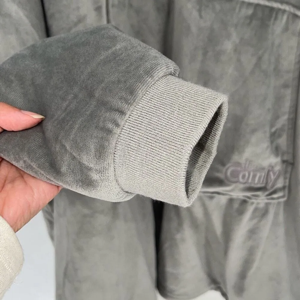 The‎ Comfy Unisex Sherpa Lined Wearable Blanket Hoodie Sweatshirt Gray One Size - Image 7