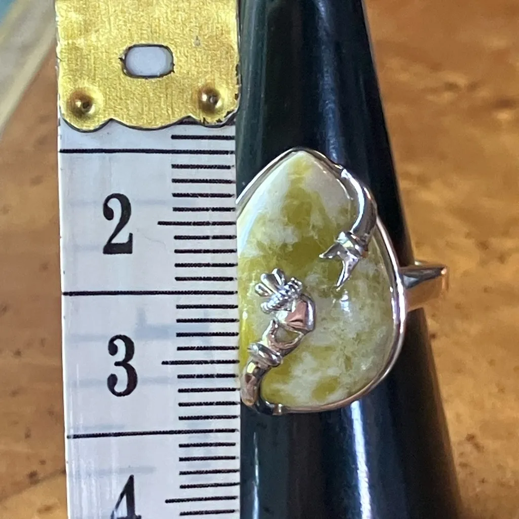 Natural Connemara Marble Sterling Silver Claddagh Ring - Image 7