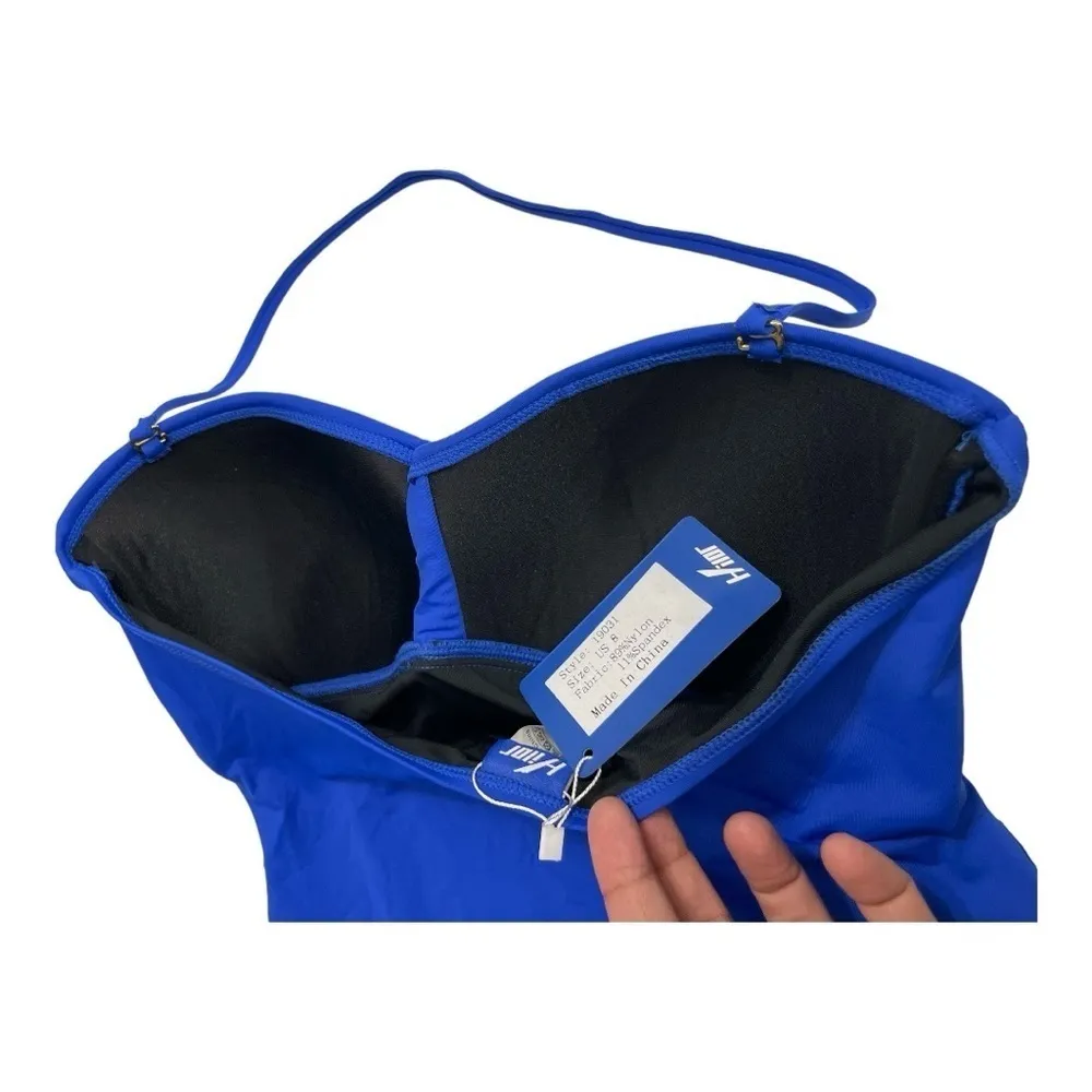 Hilor Women's Bandeau One Piece Swimsuits Front Twist
Ruched Bathing Suits 8 Blue - Image 10