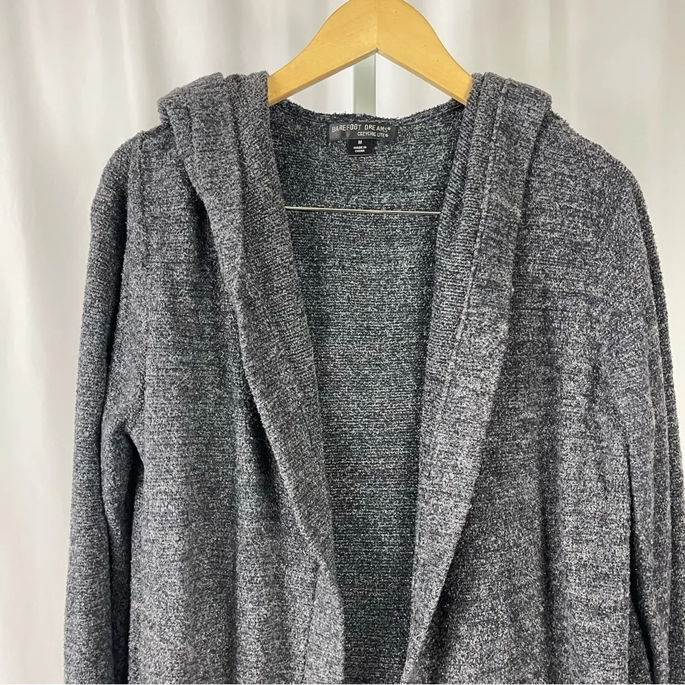 Barefoot Dreams Cozy Chic Medium Black Cozy Cardigan Hooded Sweater Open Front - Image 3