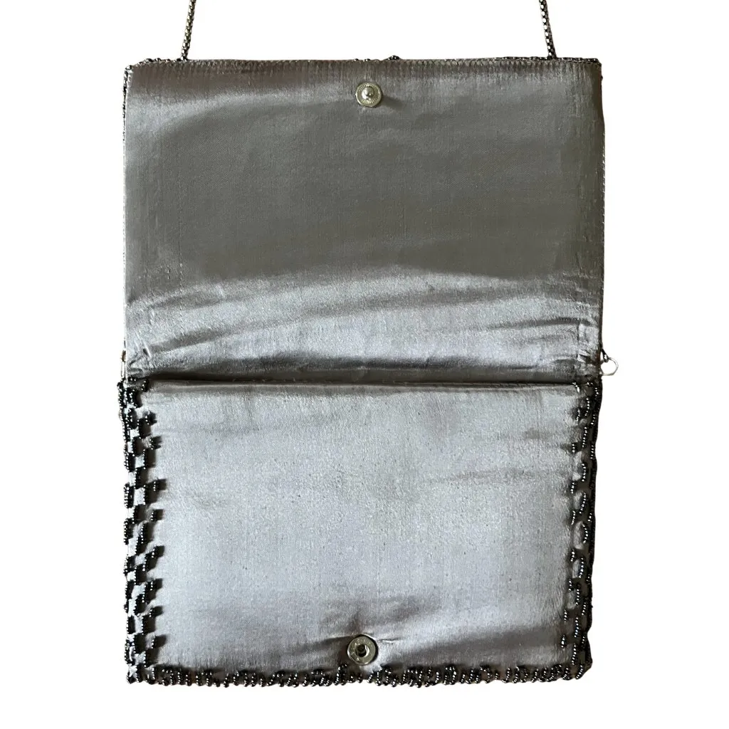Vintage Gunmetal Beaded La Regal Evening Bag Clutch Shoulder Chain Silver Deco - Image 10