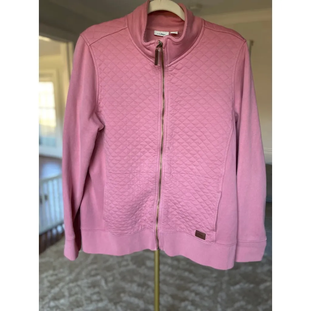 L.L. Bean Pink Quilted Jacket Gold Full-Zip Granola Classic Hiking Preppy Cozy L - Image 9