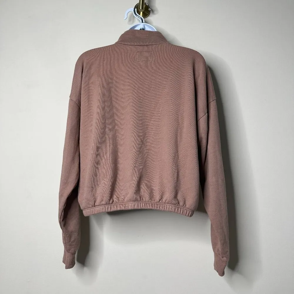 American Eagle Mauve Cropped 1/4 Zip Pullover Women's Small - Image 3