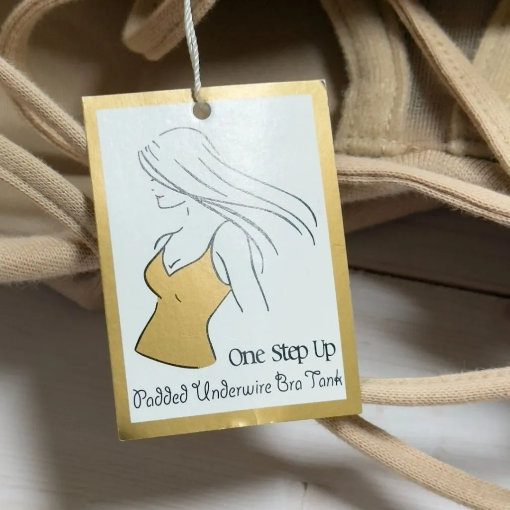 One Step Up Padded Underwire Bra Beige Nude Stretch Tank Top XL Cotton NWT - Image 8