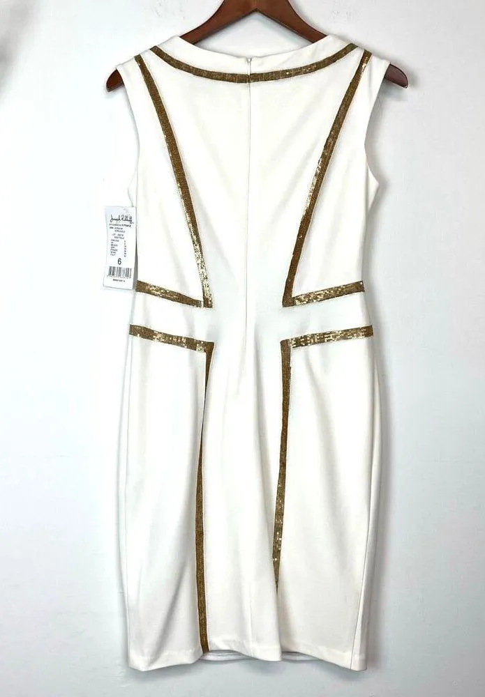 Joseph Ribkoff White Gold Sequined Sleeveless Sheath Dress Sz 6 - Image 8
